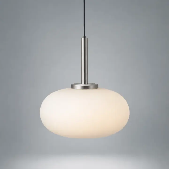 Opaline glass pendant light with brushed metal fittings