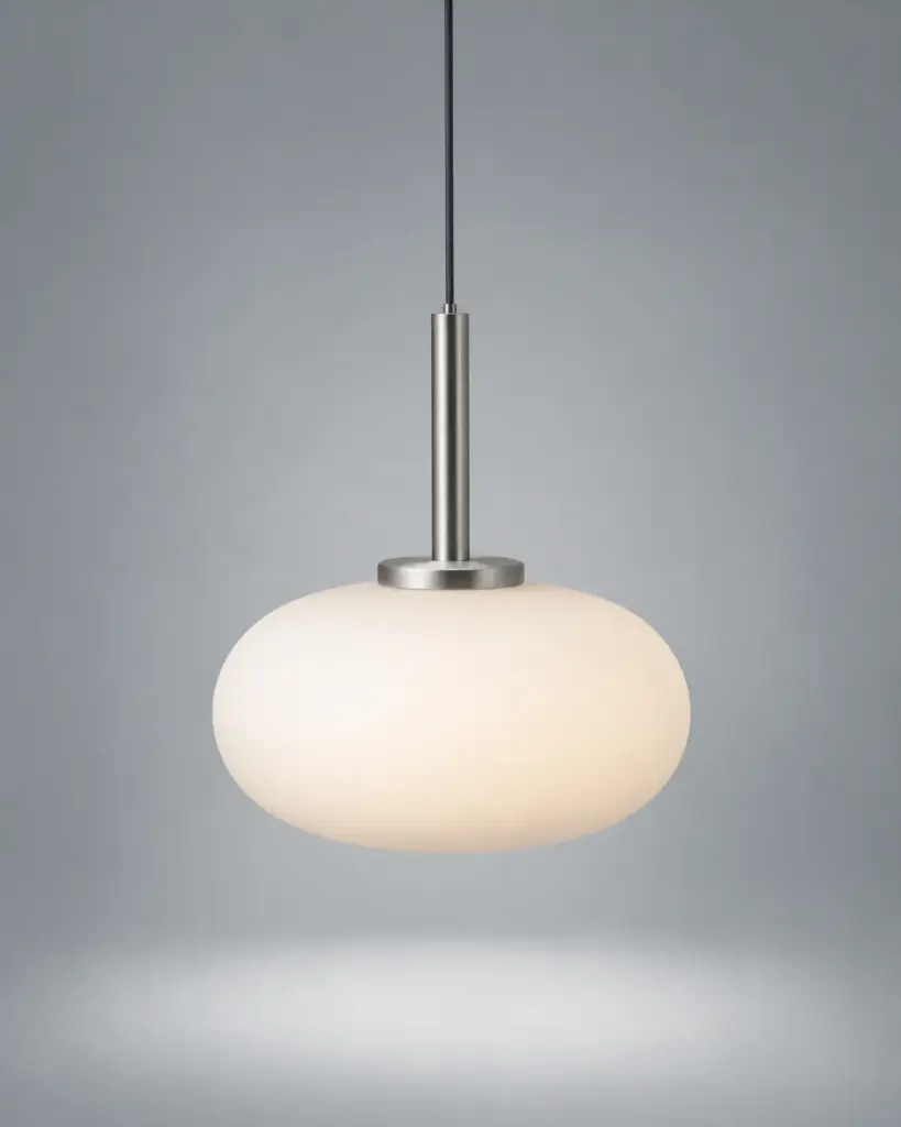 Opaline glass pendant light with brushed metal fittings